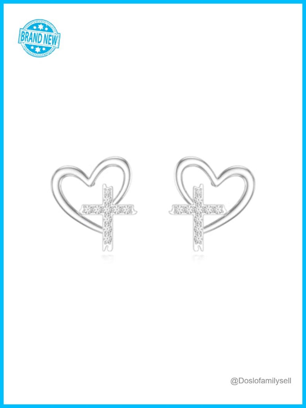 Diamond Heart Cross Stud Earrings 925 Sterling Silver Lab Grown Diamond